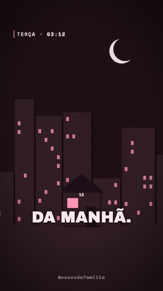 Cidade à noite em tons de vinho com a legenda DA MANHÃ